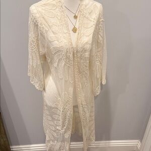 Vintage sheer Cream Lace Kimono